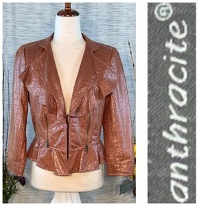 Anthracite brown faux leather jacket.